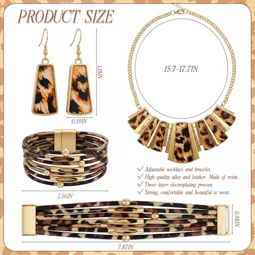 Tondiamo 6 Pcs Leopard Jewelry Set for Women Boho Cheetah Print Necklace Earrings Bracelets Belt Length Spandex Gloves Scarf by Tondiamo - Used condition - Image 3