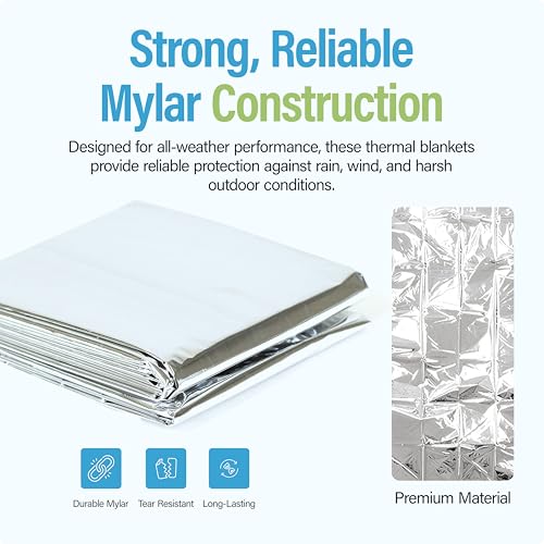 Image of Ever Ready First Aid Mylar Rescue Blanket, Large Silver Thermal Sheet for Emergency and Survival, 54 inch x 84 inch