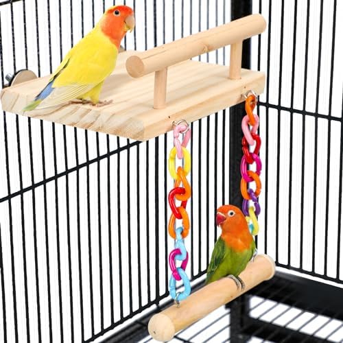 KyoukiBird Perch Platform Bird Toys with Bird Mirror — side view showing full product dimensions