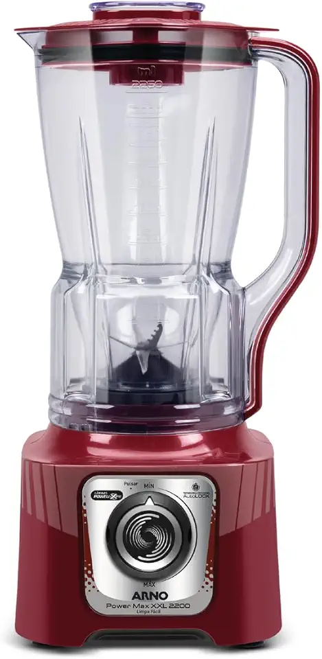 Liquidificador Arno Power Max 2200 XXL LN86, Carmim, com 6 Lâminas Powelix Pro, Copo de 2.25L, Tecnologia Autolock Anti Vazamento e Limpeza Fácil, 110V