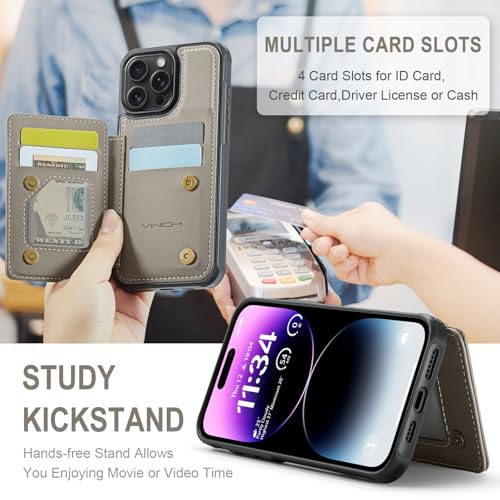 Vinich for iPhone 14 Pro Wallet Case with Card Holder, RFID Blocking Credit Slots Kickstand Shockproof Phone Cover Fit for iPhone 14 Pro 6.1" Gray by Vinich - Image 4