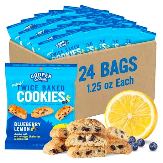 Cooper Street Cookies All Natural Twice Baked Crispy Cookie, Peanut & Dairy Free, Biscotti Style 1.25oz, Lemon Blueberry (Pack of 24)