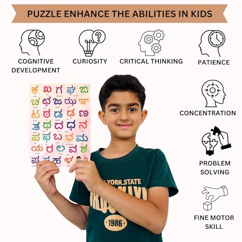 Image of Kannada Vyanjana and Swar Puzzle Board | Kannada Alphabet Consonant Vowels Puzzle with Picture | Educational Learning Toy | Kannada Varnamala for Boys and Girls , 24 Months and Above
