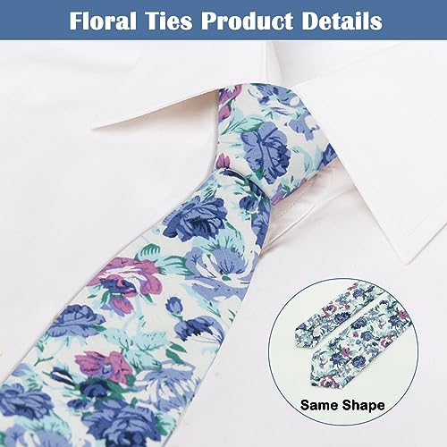 Image of Mantieqingway Men's Cotton Floral Neck Tie 2.56'' Printed Skinny Tie