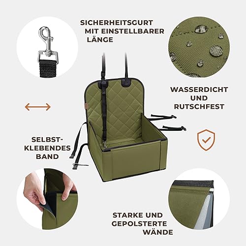 WUGLO Extra Stabiler Hunde Autositz – Hochwertiger Auto Hundesitz für kleine Hunde bis 12 kg – Verstärkte Wände und 3 Gurte – Wasserdichter Hundeautositz für Rück- und Vordersitz