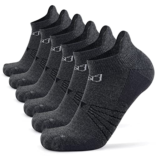 Socks Daze Fun Ankle Wool Running Socks Mens, Unisex Thick Terry Fitness Moisture Wicking Lightweight Ultra-Comfortable Wool Sneaker Socks Women, 6 Pairs Dark Grey, Large #TOP6