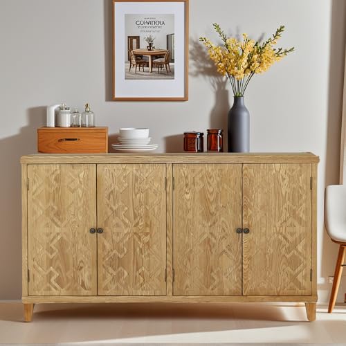 Image of Exquisite Handcarved Buffet Cabinet - Vintage Sideboard Storage for Entryway, Living Room & Dining | Accent Console Cabinet with Solid Wood Frame