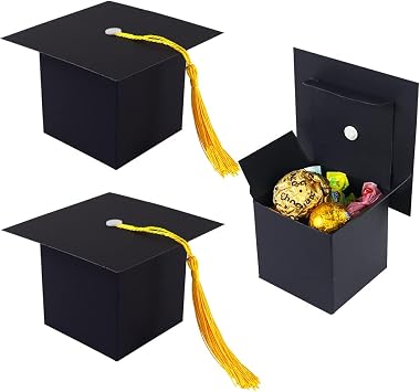 TrlaFy 30Pcs Graduation Cap Candy Boxes Black Graduation Gifts Boxes Graduation Party Favor Boxes with Tassel for Graduation Party Supplies Decorations