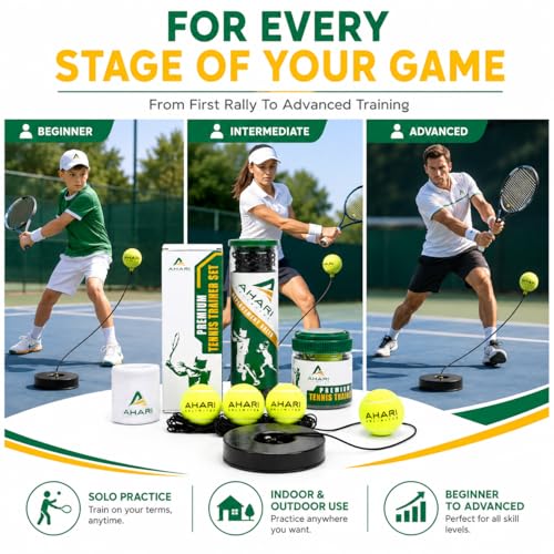 Ahari Unlimited Premium Tennis Trainer Set, Pro Rebounder with Metal Base in a Carrying Cylinder, 3 Replacement Rebound Balls, & Wristband, Portable Tennis Practice Equipment for Solo Training - Image 4