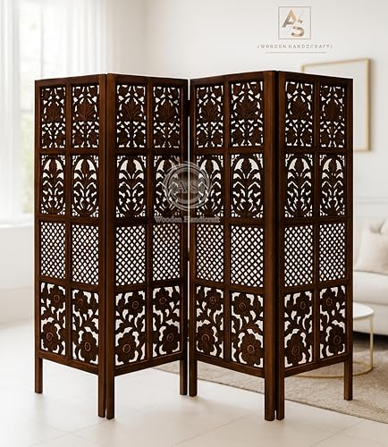 Image of Wooden Partition for Living Rooms Wall Dividers,Screen Separator Wall Divider for Hall Wall Panels for Living Room /Kitchen /Bedroom /Office /Restaurant (5-feet 4 Panel)