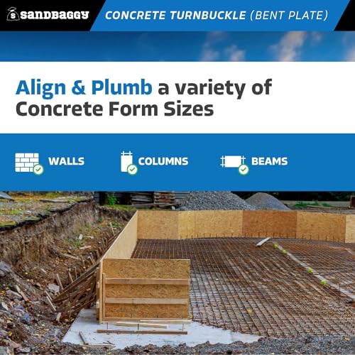 Sandbaggy Concrete Turnbuckle Form Aligner with 5\" x 3\" Bent Plate (35\" - 37.5\" Length) - Rust Resistant Steel - Adjustable Wall Brace - Aligns & Plumbs Form Walls, Columns, or Beams (35 inches, 1) - Thumbnail 4