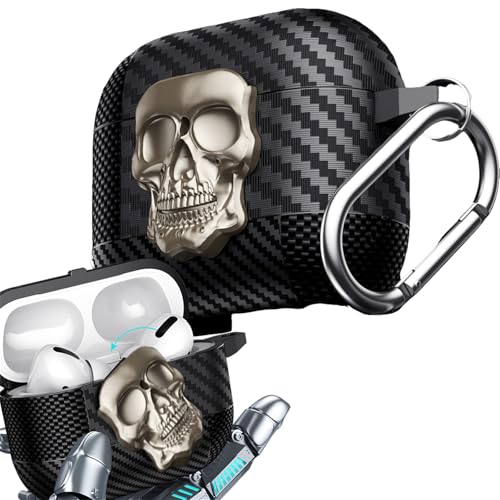 Ysnzaq Cover Compatibile con AirPods 4 2024 Custodia, Lucchetto Teschio Girevole in Metallo 3D Design Visibile a LED Frontale con Moschettone Case per Airpods 4 Generazione 2024.Gold Skull