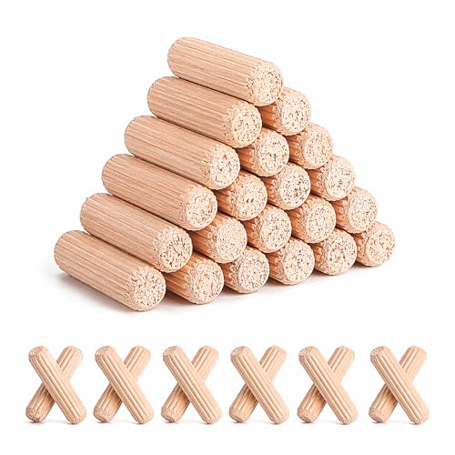 Faanktion 350 Piezas Tacos de Madera Estriados 6x30/8x30/8x40/10x40mm, Espigas y Clavijas de Madera Dura, Pasadores para Muebles, Ensamblaje, Reparación y Carpintería