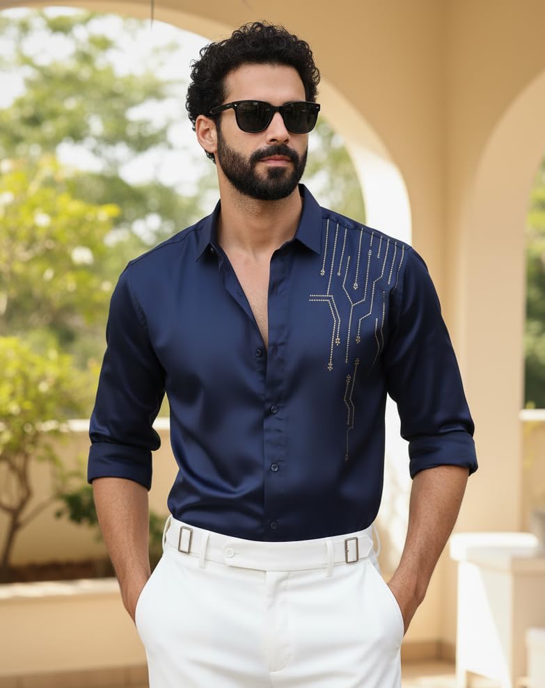Image of IndoPrimo Men's Stylish Satin Shirt for Party, Formal, Daily and Casual Wear Full Sleeve Shirt for Men