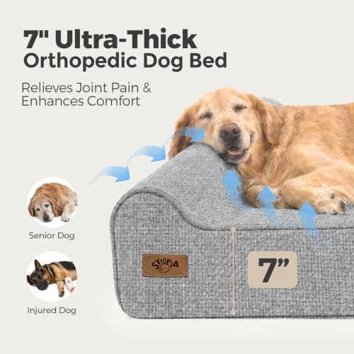Image of Sytopia 7 inch Thick Orthopedic Dog Beds for Extra Large Dogs (50 inch x 34 inch x 7 inch), Chew Proof Fabric Cover, 35D Memory Foam Dog Beds with Durable Waterproof Liner & Removable Washable Cover, Grey