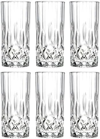 Highball - Glass - Set of 6 - Hiball Glasses - Glass Crystal - Beautiful Designed - Drinking Tumblers - for Water , Juice , Wine , Beer and Cocktails - 13 oz. - by Barski - Made in Europe
