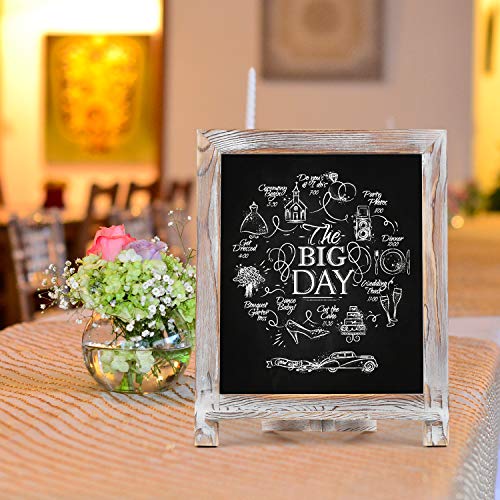 Rustic Chalkboard Sign, NEARPOW 15”x12” Tabletop Stand and Wall Hanging Display, Pine Wood Frame with Smooth Magnetic Surface Chalk Board Easel for Home Decoration, Wedding, Kitchen, Menu(Whitewashed)