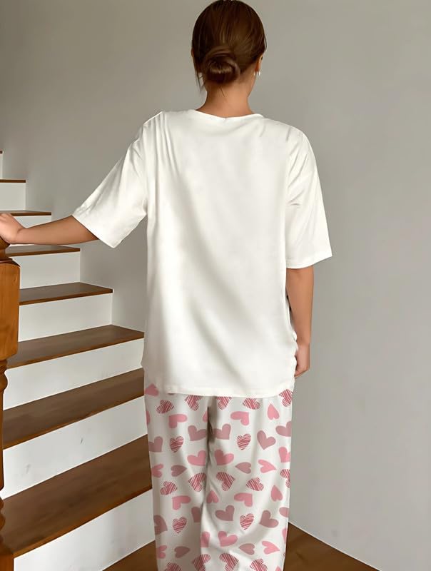 Image of KSHS Printed Round Neck Short Sleeve Nightsuit Set | Pajama Set | Casual Night Dress for Women