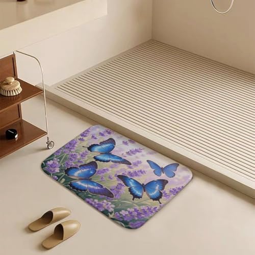 Alfombra de baño absorbente y suave con estampado de mariposas para suelo 7