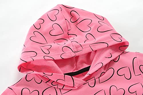 Fedpop Girls Hoodies For Kids Heart Print Sweatshirt Cotton Long Sleeve Pullover Top Toddler Hooded Shirt Spring Fall Outfit Winter Clothes Valentine Sweatshirt For Girls Size 5T #TOP3