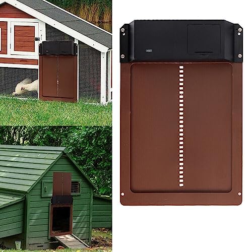 Automatic Chicken Coop Door Water Resistant Upgraded Chicken Door Opener Light Sensing Chicken Coop Door Coop Door Battery Powered Automatic On and Off (Brown)