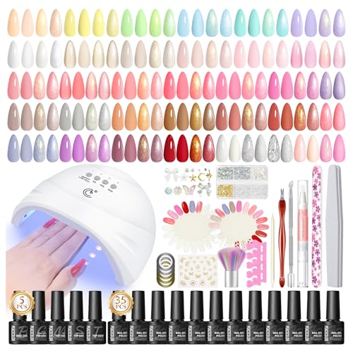 PEACECOLOR 58pcs Kit Vernis Semi permanent Complet 40 Pcs Vernis Gel UV Ongle Nude Rose Blanc Rouge Vert Gris avec Lampe à Ongles Set et Base Coat Top Coat Kit Ongle...