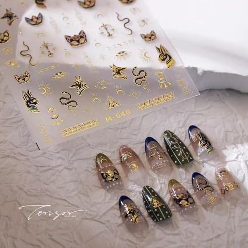 Image of Black Gold Nail Art Stickers Snake Nail Decals Self Adhesive 5D Embossed Nail Sticker for Nail Art India Design Manicure Supplies for Women Girls Nail Decorations Accessories
