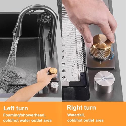 Image of COOTER Kitchen Sink 24 inchx18 inchx9 inch 304 Grade | Single Bowl Waterfall Sink for kitchen | Anti Scratch Matt Finish Premium Stainless Steel Pull-Down Faucet Sink /Basin with Drain Basket, RO Pipe