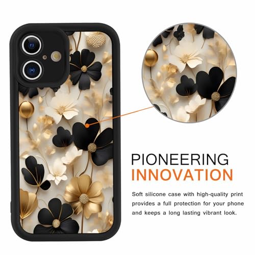 Coque iPhone 17 flexible protection florale noire et dorée