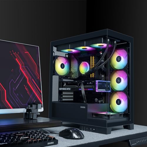 SAMA V50 Mid Tower Gaming PC Case with Dual Tempered Glass, 4×ARGB PWM Fans, High Airflow Chassis with 360mm Radiator Support, USB-C Port, Easy Cable Management – Black by SAMA - Image 2