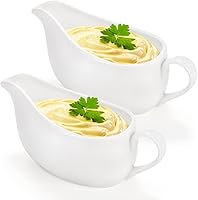 Yesland 2 Pack 15oz Ceramic White Gravy Boats with Saucers - Easy-Pour Dripless Serveware for Holidays, Parties & Daily Dining