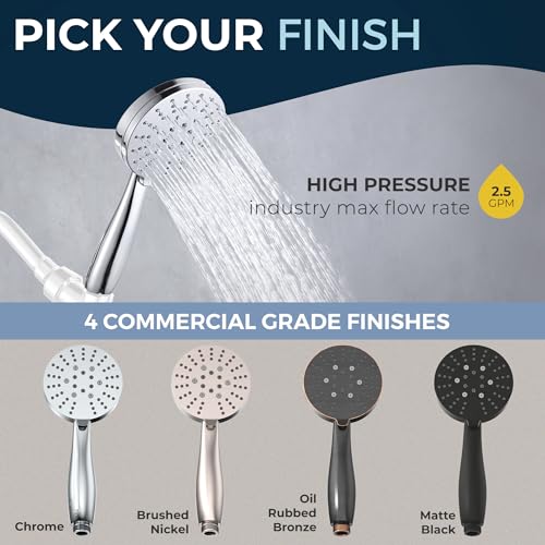 HammerHead Showers® ALL METAL 3-Spray Hand Held Shower Head, Chrome | Select from Wide, Massage, and Mist Sprays | 2.5 GPM High Flow Handheld Showerhead | Made from 304 Stainless Steel