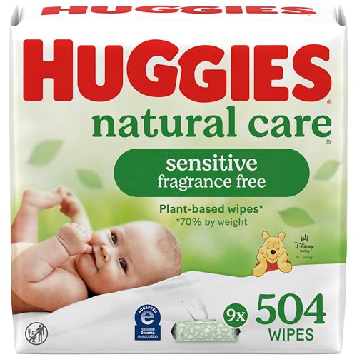 Image of Huggies Natural Care Sensitive Baby Wipes, Unscented, Hypoallergenic, 99% Purified Water, 9 Flip-Top Packs (3 packs of 3), 504 Total Wipes (56 Wipes per pack), Packaging May Vary