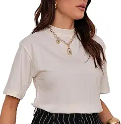 Blusa Camiseta T-Shirt Tee Feminina Gola Alta Feminina Manga curta Lisa Social elegante – Básica, Moderna e Confortável - YASDA