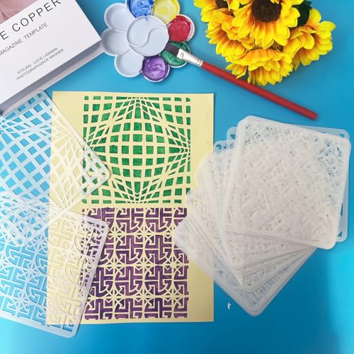 EAPIKON 25stk Geometrie Schablone Malen, Wiederverwendbar Zeichenschablonen für Acryl-Malerei Art Deko, 15cm Texturmalerei-Vorlagen für Holz Wände Leinwand Möbel DIY-Bastelprojekte