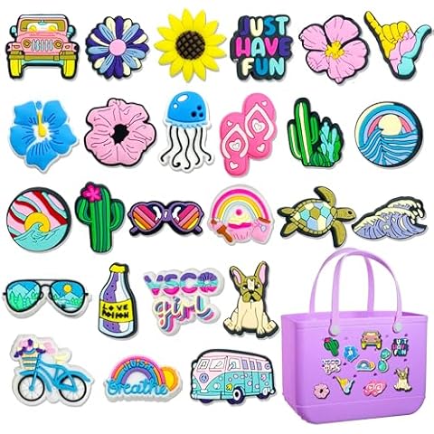 25pcs Hawaii Charms for Bogg Bag, Beach Bag Accessories for Bogg Bag/Simply Southern Insert Decorative for Handbag Beach Tote Bag, Rubber Beach Bag Accessories Cover