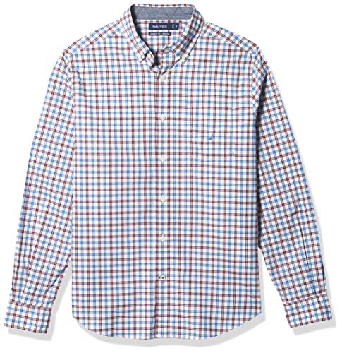 Nautica Men's Long Sleeve Classic Fit Plaid Button-Up Shirt, Bright White, XX-Large