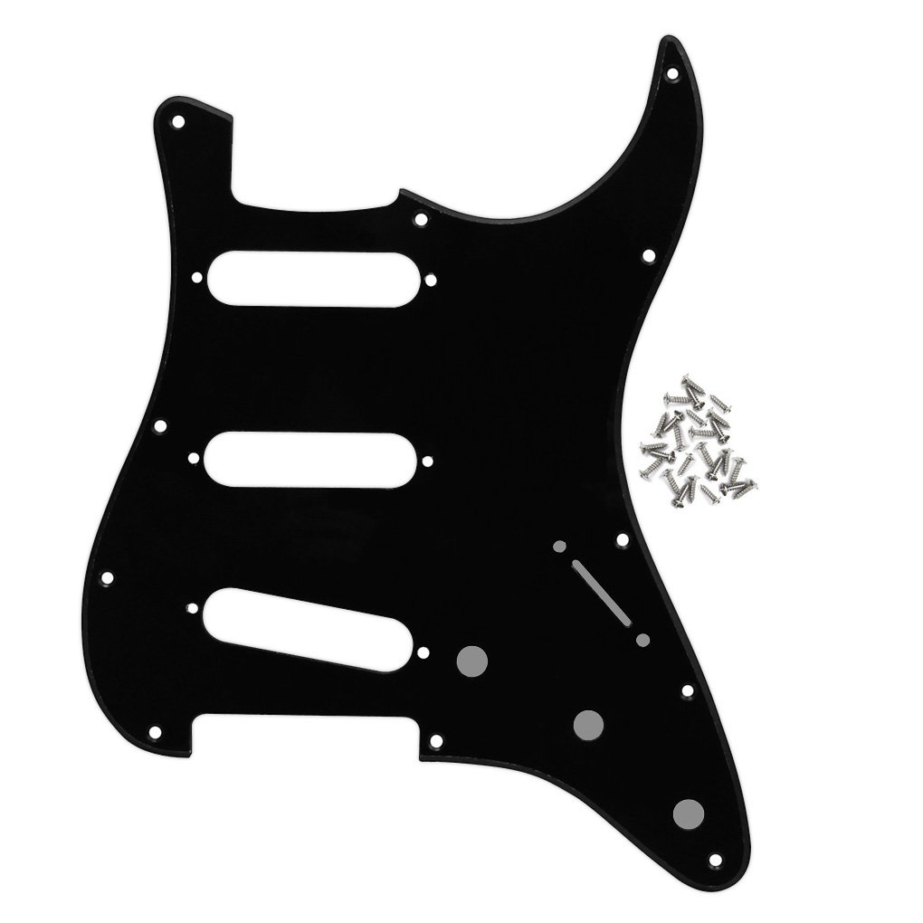 FLEOR 11 Hole SSS Pickguard Scratchplate for USA/Mexican Made Standard Modern ST Style Electric Guitar Replacement,Black 1ply