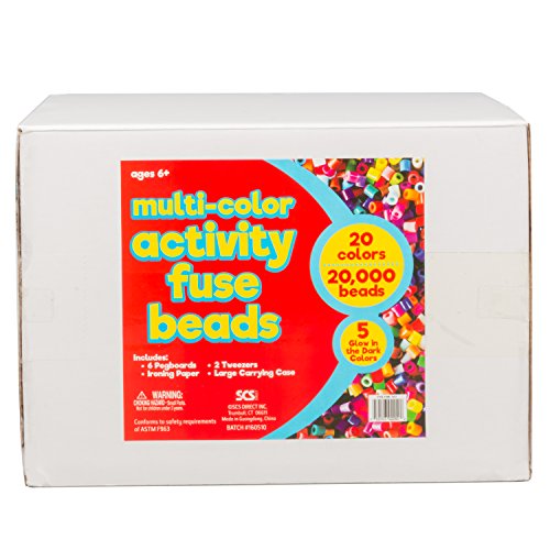 Fuse Beads 20,000 Bulk Creativity Builder Kit- 20 Presorted Muli Colors (5 Glow Dark) W Tweezers, Peg Boards, Melt Ironing Paper, Case - Works With Perler, Pixel Art Craft Project, Kids Holiday Party #TOP3