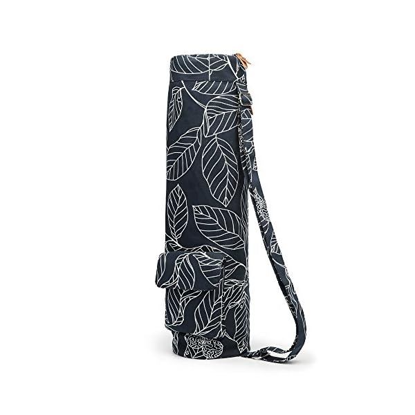 ELENTURE Full-Zip Exercise Yoga Mat Carry Bag with Multi-Functional Storage Pockets, Black Leaf