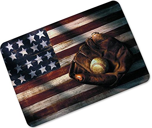 ChezMax Non-Slip Doormat Coral Fleece Indoor Outdoor Kitchen Floor Rug Front Door Mat Funny Flannel Carpet US Baseball 23.62
