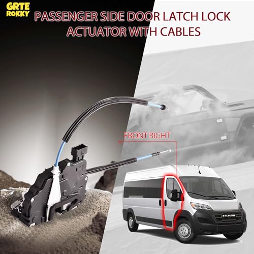 Image of Front Right Passenger Side Door Latch Lock Actuator with Cables 68232440AA 68232440AB 68232440AC Compatible for 2014-2018 RAM ProMaster Cargo Van 1500 2500 3500