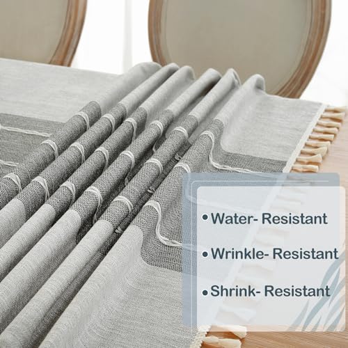 Image of Laolitou Rustic Lattice Tablecloth Cotton Linen Waterproof Tablecloths Square Table Cloths for Kitchen Dining,Party,Holiday,Christmas,Buffet Grey Lines Square,55''x55'',4 Seats