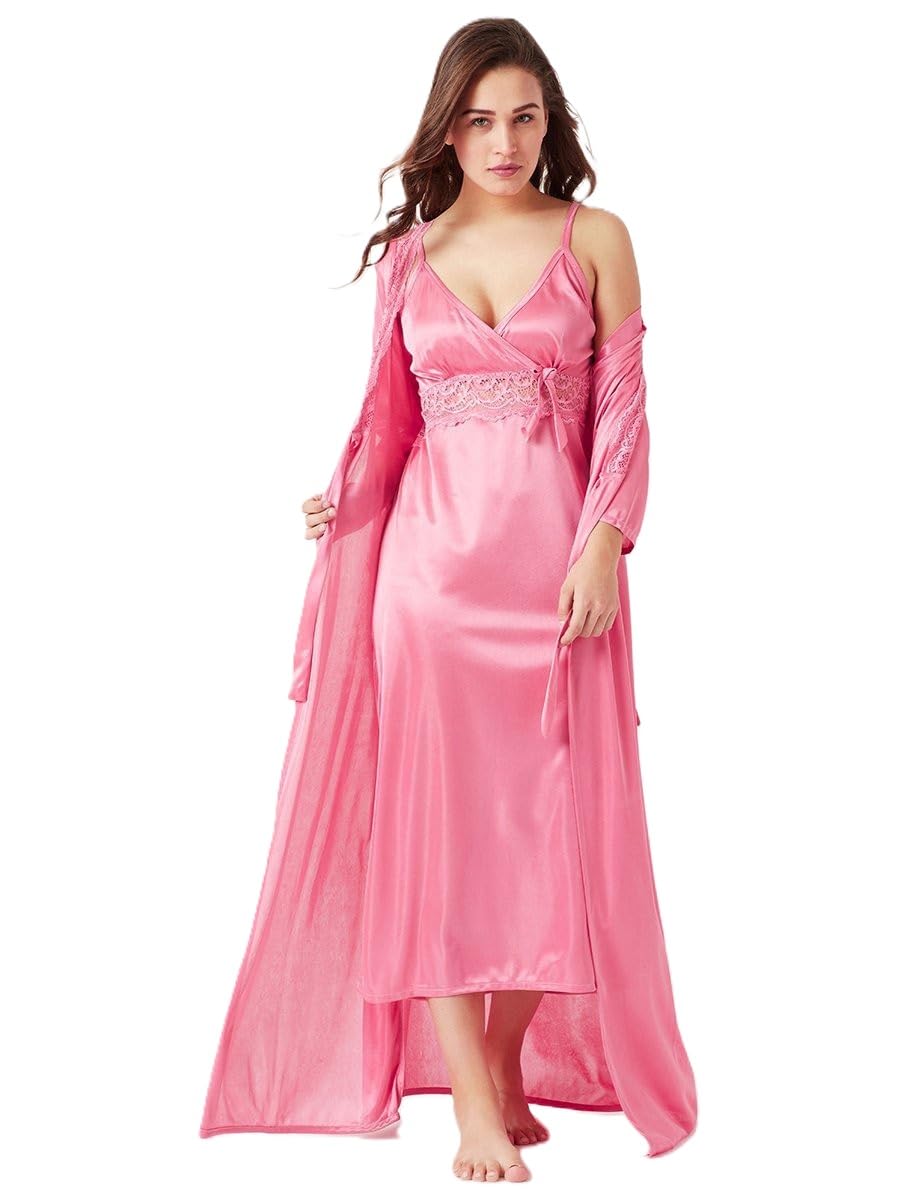 Women's Satin Nightgown with Robe Set | Maxi Night Dress | Fancy Gown-picture-21