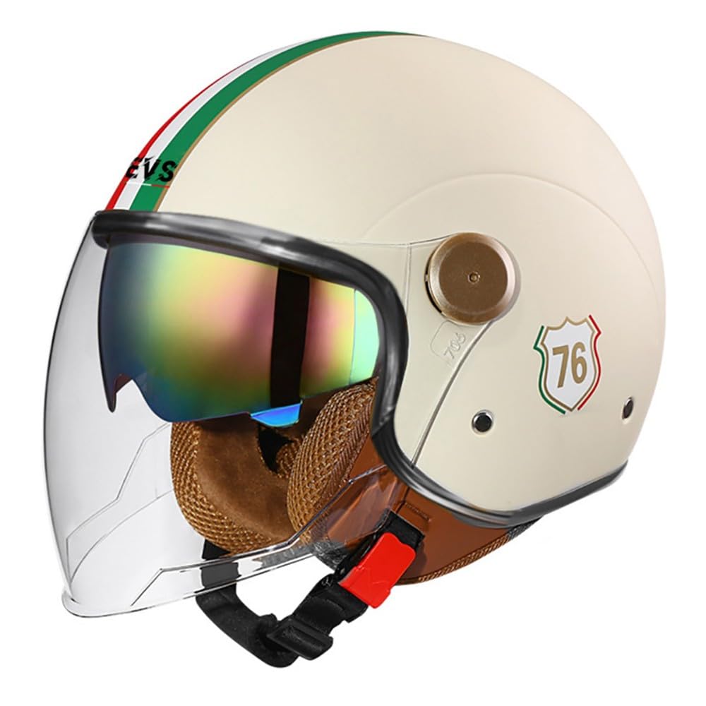 Wzggteam Men's H Retro 3/4 Open Face Elmet, Vintage Motorcycle Alf Elmet Wit Double Visor, Motorbike Cras Helmet Dot/Ece Approved, Scooter Cruiser Elmet For Adults And Wo
