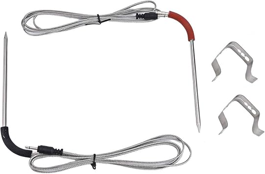 Dual Needle Meat Temperature Probes BBQ Meat Temperature Probe Stainless Steel Me-at Temperatures Probe Set with Clips for Weber Gas and Smokefire Pellet Grills