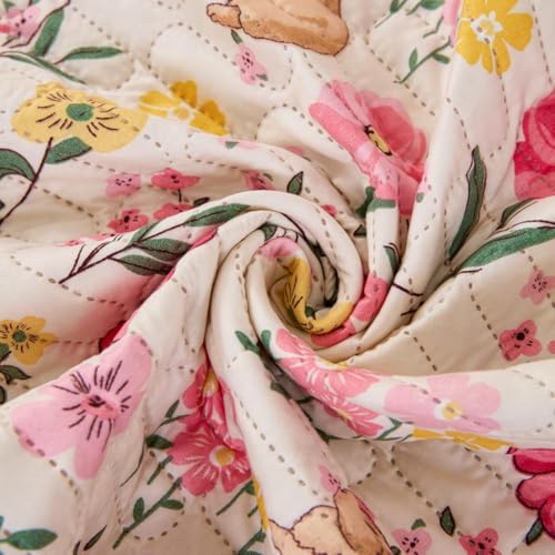 Image of HOMETHREADS Premium Style Anti Slip Sofa Cover Set | Cotton Sofa Slipcover | 1Pc Front Cover with Attached Armrest + 1Pc Back Cover (Cream Pink Flower, 2 Seater | 120x185cm)