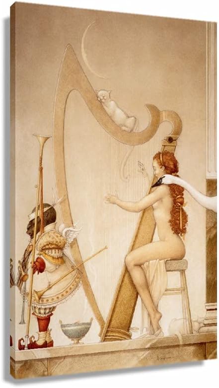 Michael Parkes - Kb Parkes Michael Moon Harp Poster Prints Vertical Wall Decor for Living Room Modern House Decorations Printed Canvas Oil Painting (24x36inch(60x90cm),Unframed)