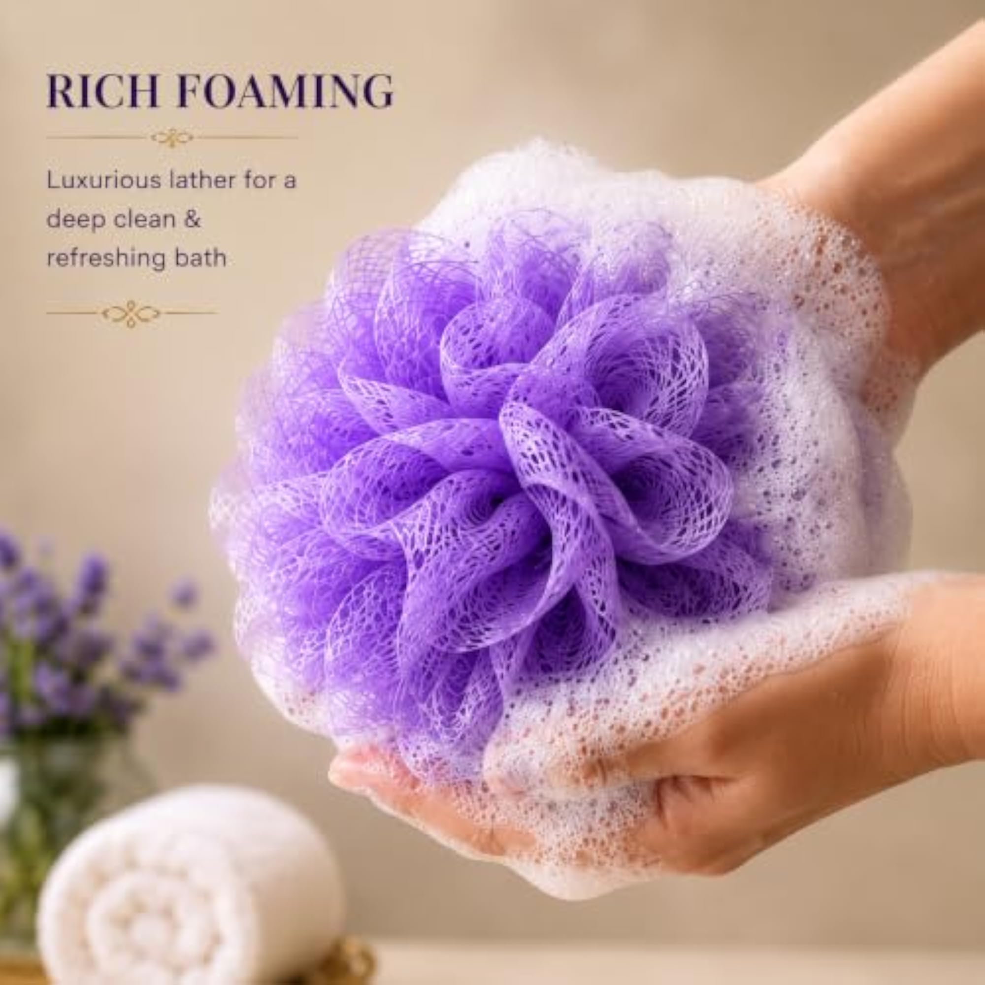 Loofah Bath Shower Sponge Scrubber in Purple