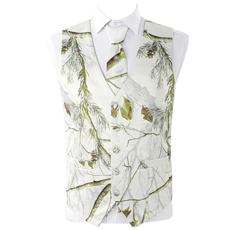 HBDesign Men's Grey Camouflage Suit with Tie Formal Business Wedding Party Blazer Vest Pants Set4